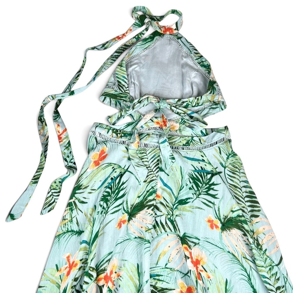 Lulus St Tropez Womens Sz Sm Tropical Floral Blue Halter Dress Asymmetrical $84 - Picture 9 of 16